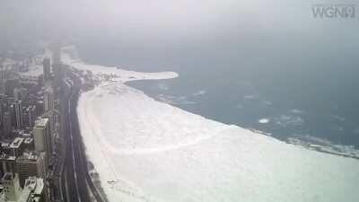 Huge ice breaking away from Lake Michigan.