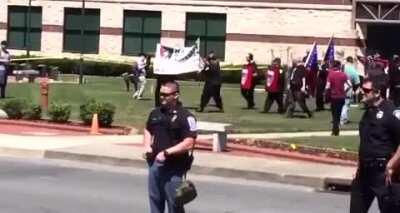 “KKK is here to stay” and this was in Rome GA, notice how the police let them peacefully protesting without interference ?