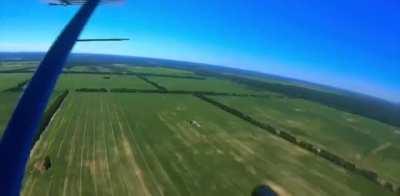 Ukrainian pilots in a light aircraft shoot down a Russian UAV that resembles an Orlan-10 drone