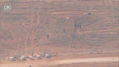 Palestinian fighters get blown up while walking across field by Israeli air support