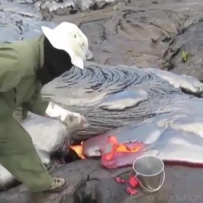 Man harvesting lava.