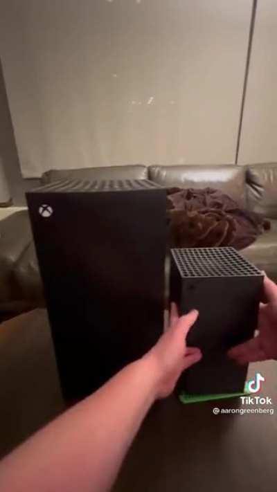 Xbox Series X inside an Xbox Series X mini fridge