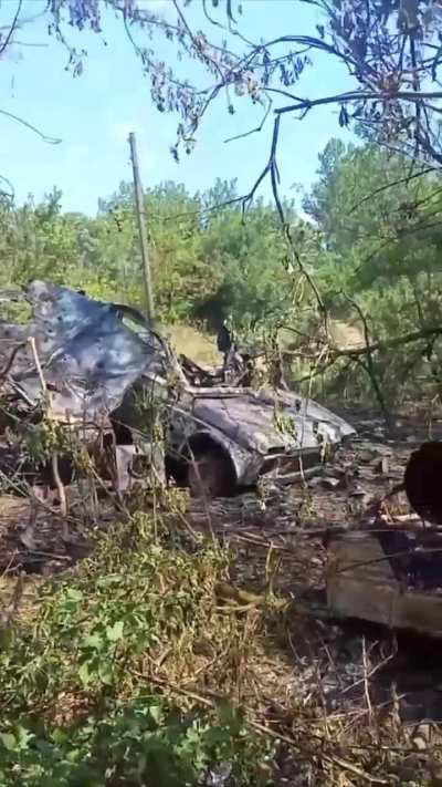 At night, a Ukrainian Baba Yaga drone destroyed a russian Lada that was carrying ammunition in trailer