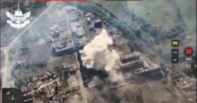 Vovchansk, Kharkiv Oblast, a Ukrainian Air Force fighter drops a quartet of US-supplied GBU-39 SDBs on the (reported) surrounded group of Russians at the aggregate plant. June 15, 2024 Location (50.291404, 36.941039)