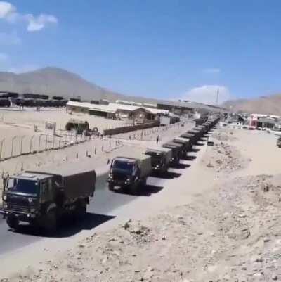 Not strictly combat footage, but it is combat auxiliary footage. One of the largest Indian Army convoys since Kargil (well over 100 trucks) moves to reinforce positions along the Chinese border as gunfire is exchanged by the nations for the first time in 