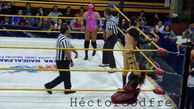 Diosa Quetzal suffers a hard kick between the legs