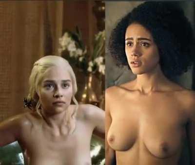 Emilia Clarke and Nathalie Emmanuel in Game of Thrones.