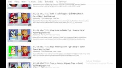 There is this gaming channel who only uploads mugen fights between daniel tiger and every fictional character. and when I say every fictional character I MEAN IT