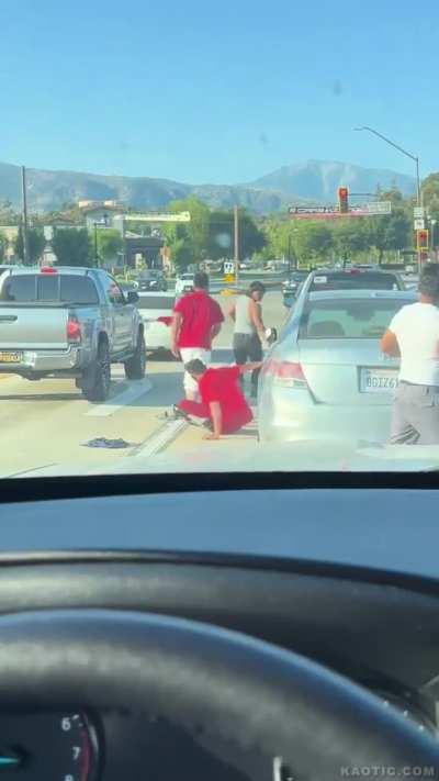 A haymaker got into a road rage fight