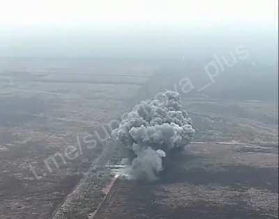 Pile of Russian mines are blown up north of Soledar, October 2023 (music from source) (at 48.72352, 38.08078)