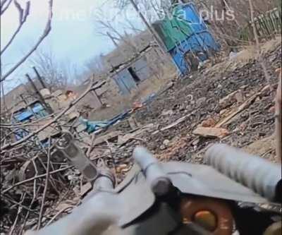 Russian walks into the firing line of Ukrainian machine gunner. Avdiivka recently.