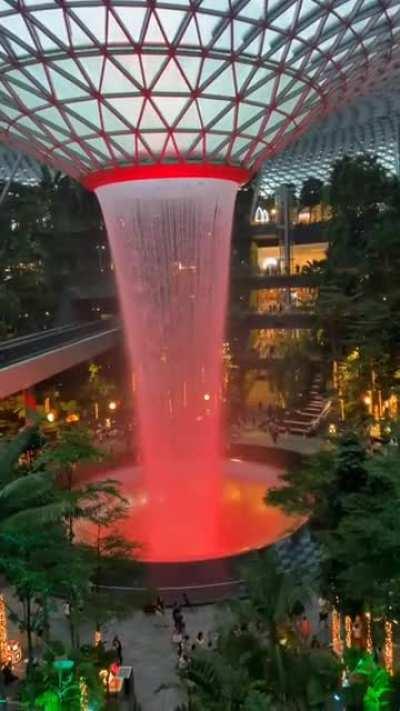 Artificial waterfall in Singapore airport