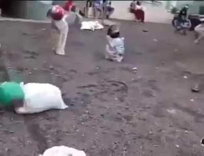 a potato sack race