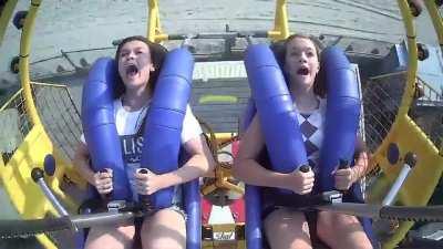 Girl takes seagull to the face on boardwalk ride - Morey's Piers in Wildwood, NJ