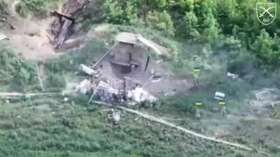 Ukrainian forces using TM-62 grenades and mines, to clear a Russian stronghold near the village of Tetkino in the Kursk region [titel translated from ukrainian] (music added by source)