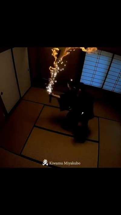 This katana gets engulfed in flames on being drawn