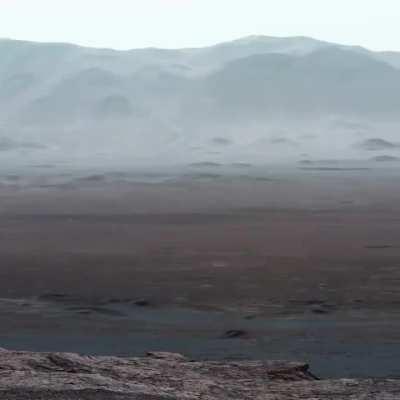 A panoramic view from the surface of Mars captured by Curiosity rover.