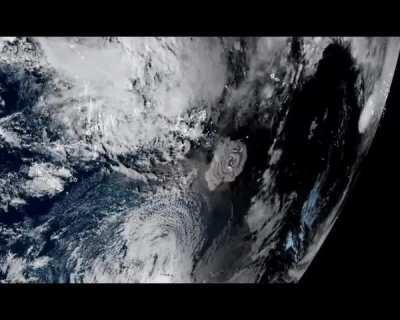 Tonga's volcanic eruption captured from satellite.