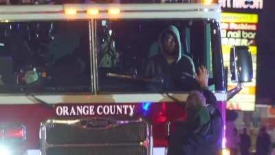 Homeless man stands in front of stolen fire truck to end pursuit in Orange County