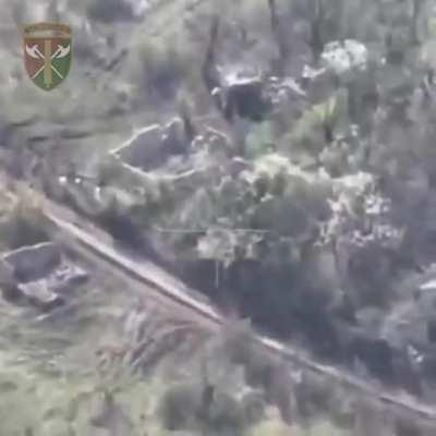 A Ukrainian drone operator followed a Russian 2S3 
