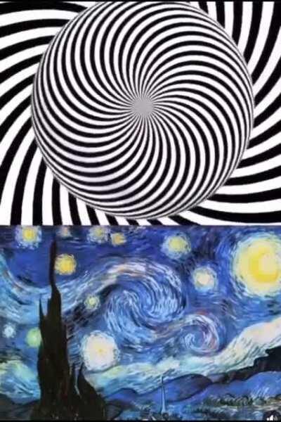 The best way to enjoy Vincent Van Gogh's famous painting &quot;The Starry Night&quot;- 1. Look at the spiral for 15 seconds without looking away. 2. Look at the painting fixedly .