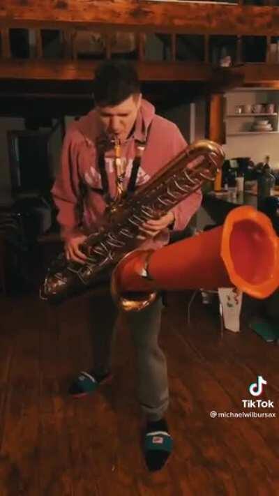 Using a traffic cone with your bass saxophone