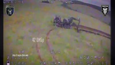 Ukrainian kamikaze drone strikes on Russian excavators and supply trucks by Vovchansk, Kharkiv/Belgorod Oblast. June 2024