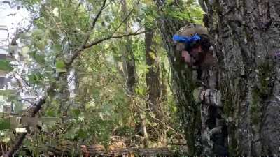 POV: Ukrainian soldiers cover the evacuation of a wounded comrade with supression fire. Kursk region, August 2024