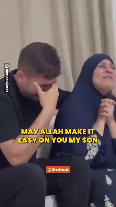 A Palestinian mother whose son was martyred by the occupation forces praises Allah.