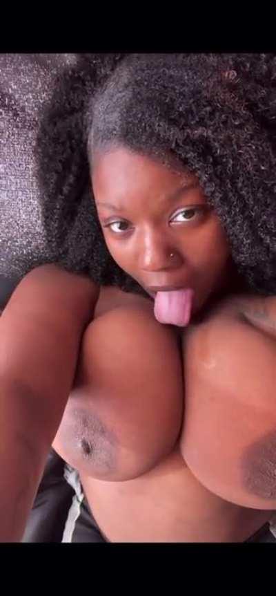 ebony bouncing &amp;amp; sucking on those titties