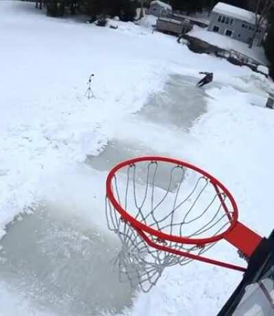 Slam dunk on ice skates