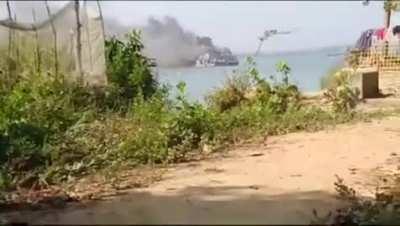 Footage of Myanmar Junta troops surrendering to rebel forces from a burning boat on the Kaladan River in Rakhine State.