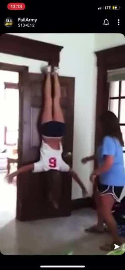 Hanging off a door