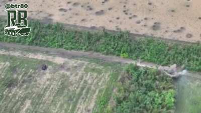 RU POV: UAF armored vehicle with troops rushed towards Russian positions and was blown up by a mine, artillerymen the struck the APC with a precise hit. Pokrovsky direction