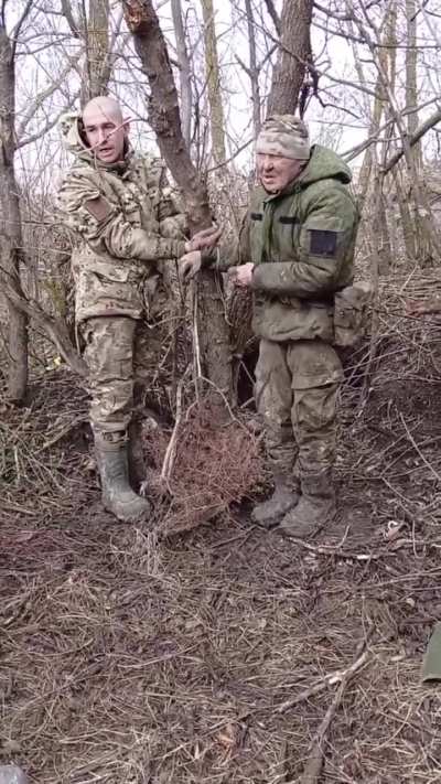 Russian soldiers got taped to a tree by their superiors after getting drunk on duty