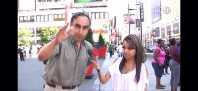 Man goes crazy during street interview