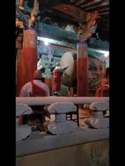 A monk drumming in South Korea, Haeinsa Temple