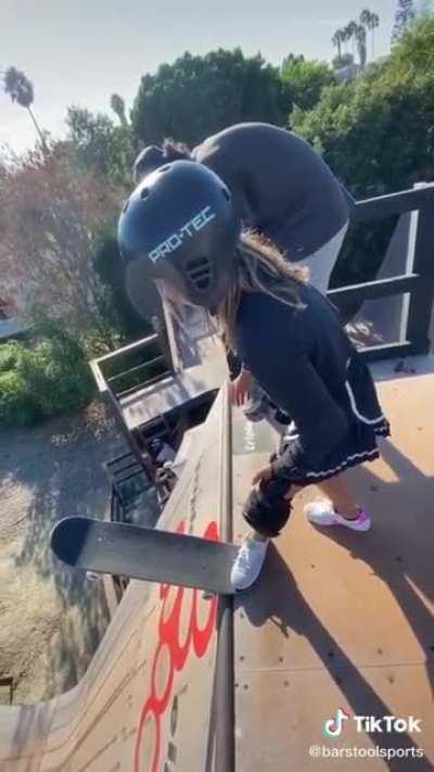 Tony Hawk helping Sky Brown learn the Mega Ramp.