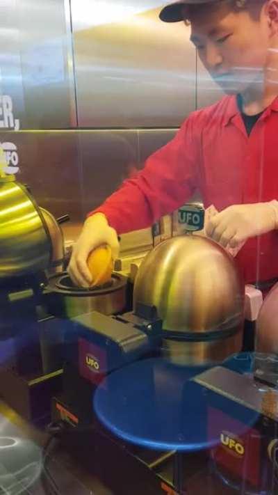 UFO burger is made in that machine so it is sealed and doesnt spill when you bite into it