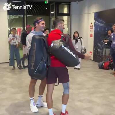 &quot;Hey, old man!&quot; - Novak Djokovic and Roger Federer reunited in Shanghai