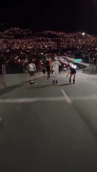 Friday night skate on an empty highway in Medellín, Colombia