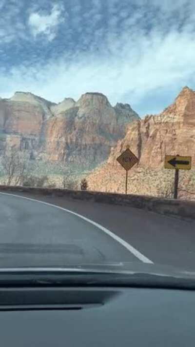 Coming out of the tunnel in Zion National Park, Utah.