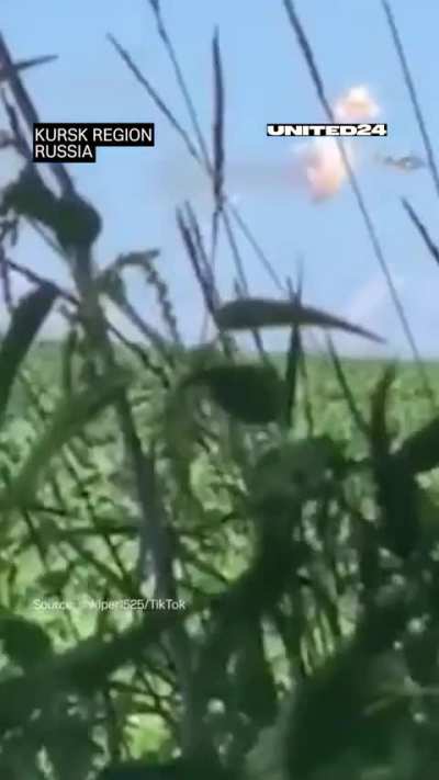 Close up footage of shoot down of Russian Ka-52 in Kursk Oblast with MANPADS, 2024  