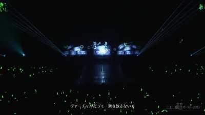 I love this part from NicoNico Music Party 2015 where Gumi breaks out of a screen and lands on the stage to perform.