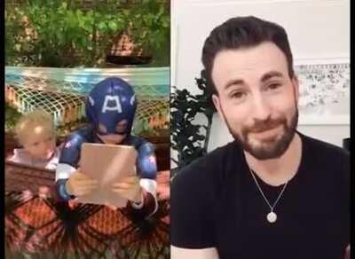 Captain America (Chris Evans) got the boy who saved his sister from a dog attack his very own custom shield.