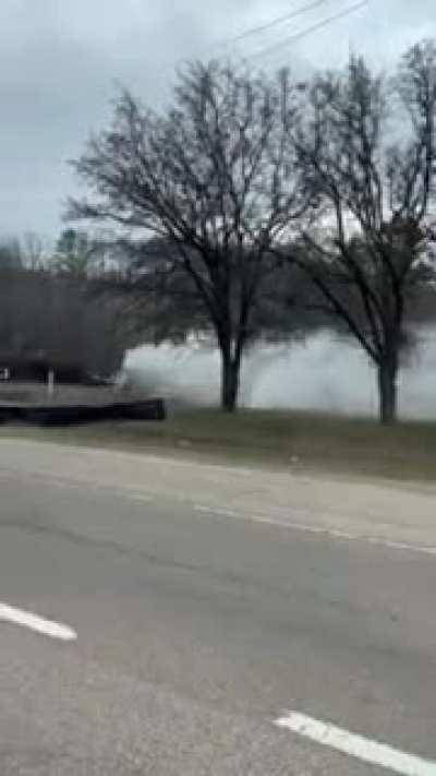 Truck hauling pre-cast concrete beam for Chattanooga highway/bridge project gets destroyed by NS freight train.