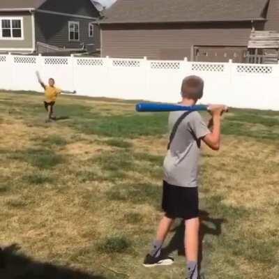 Kid gets socked by a baseball