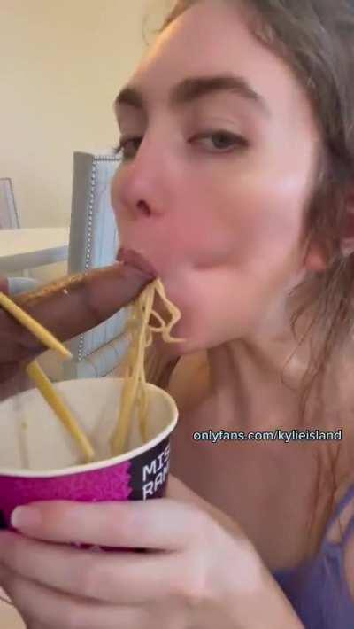 Cute teen finds something in her ramen