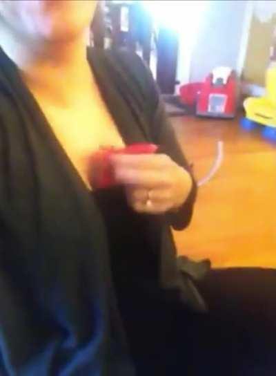 Kid nails mom’s cleavage