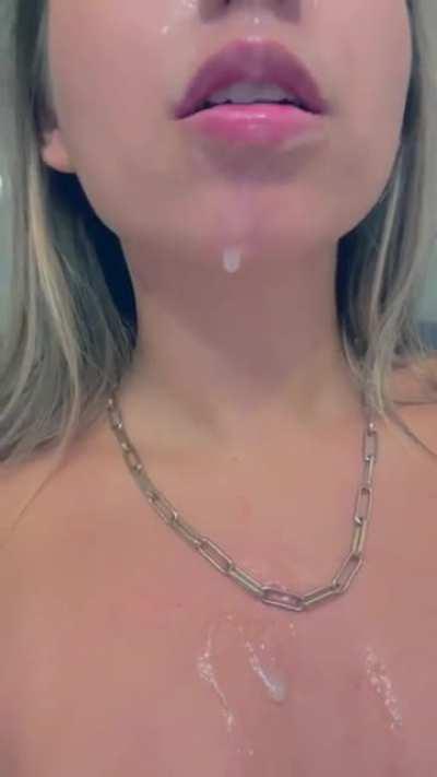 Do I look pretty with his cum on my face?